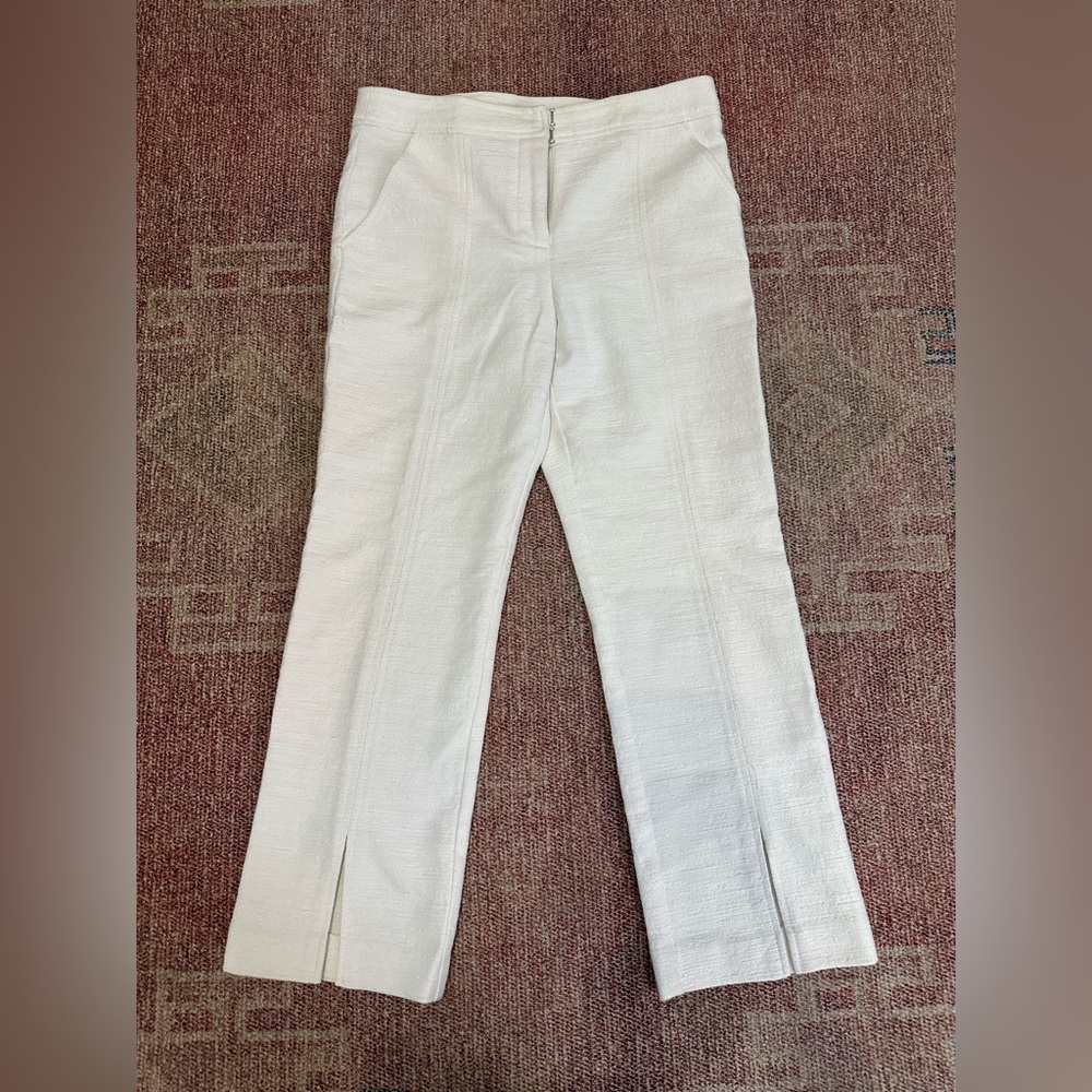 Trina Turk textured high rise crop kick flare split hem suit pants size 2